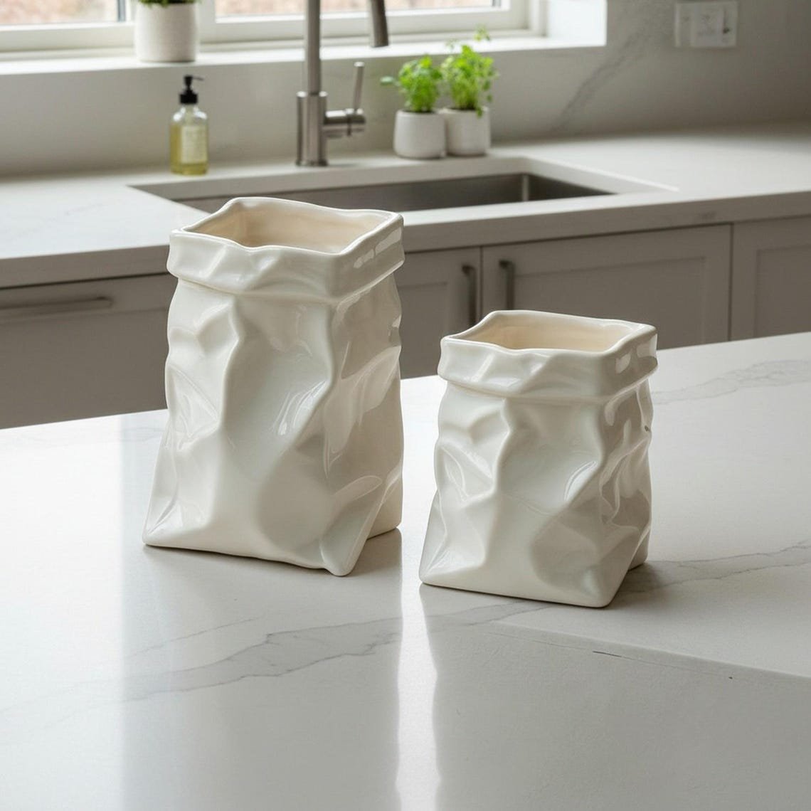 Ceramic Crumpled Paper Bag Vase