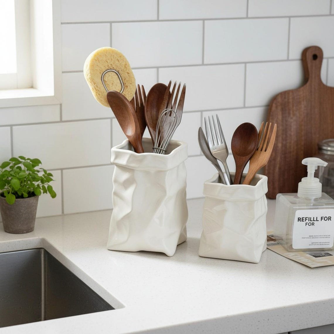 Ceramic Crumpled Paper Bag Vase