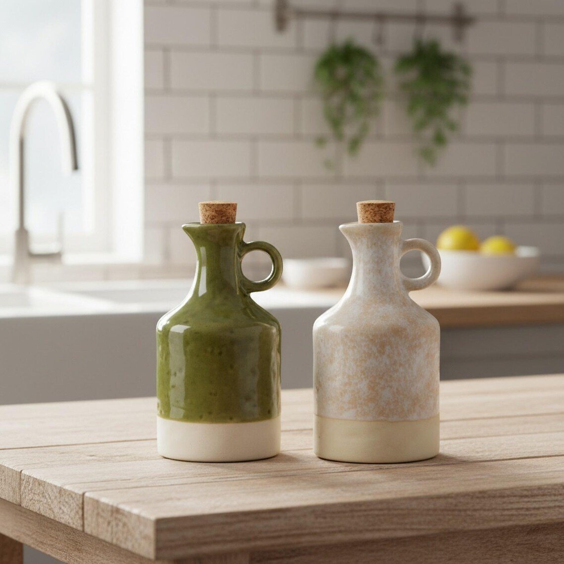 Ceramic Olive Oil Dispenser Bottle with Cork Stopper