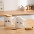 White Ceramic Canister Set with Bamboo Lids