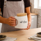 White Ceramic Canister Set with Bamboo Lids