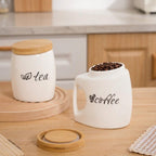 White Ceramic Canister Set with Bamboo Lids