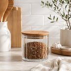 Ribbed Glass Storage Jar with Wooden Lid