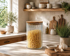 Ribbed Glass Storage Jar with Wooden Lid